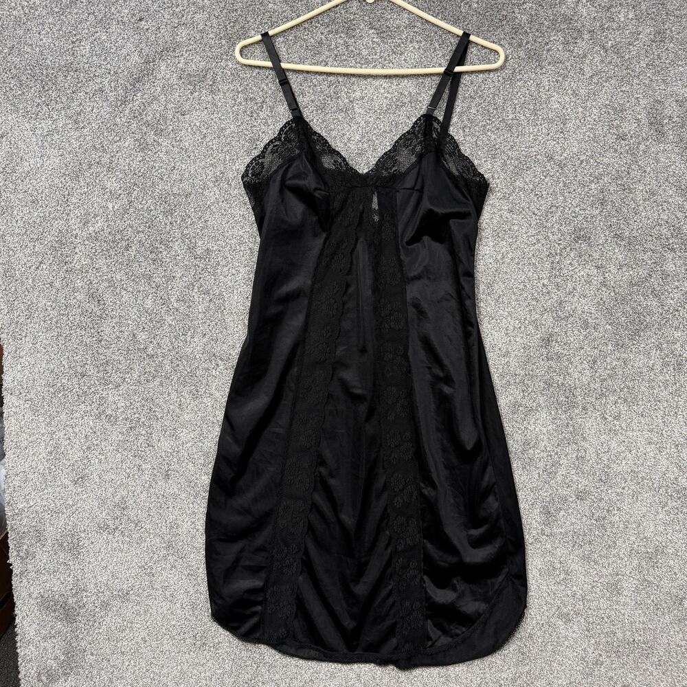 Vintage Powers Model Slip Dress Womens XS Black Lace Nylon Satin Coquette Goth